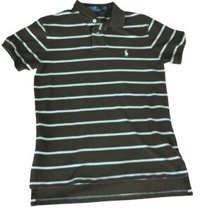 Polo Ralph Lauren Mens Brown White Striped Custom Fit Polo Shirt S Short Sleeve